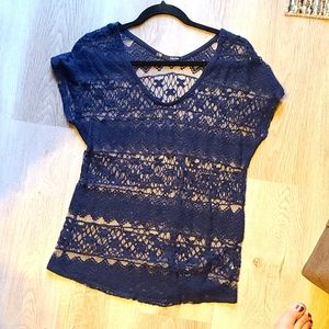 Navy Lace Top